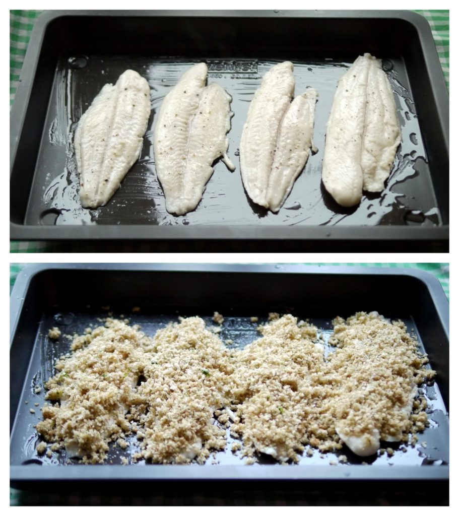 Fischfilet mit Kräuterkruste an Kartoffel-Sellerie-Püree mit Ofenmöhren