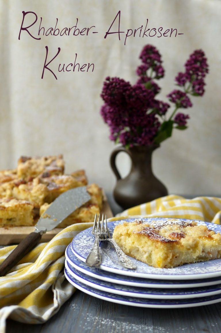 Rhabarber-Aprikosen-Kuchen mit Schmandguss und Streuseln