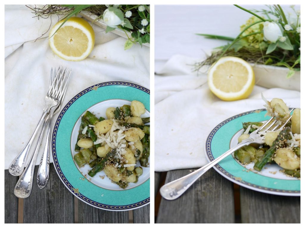 Experimente aus meiner Küche: Grüner Spargel mit Gnocchi und Sesam