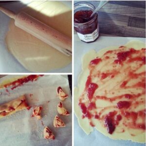 Teig mit Marmelade bestreichen