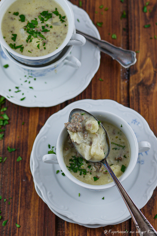 Blumenkohl Käse Suppe mit Hackfleisch