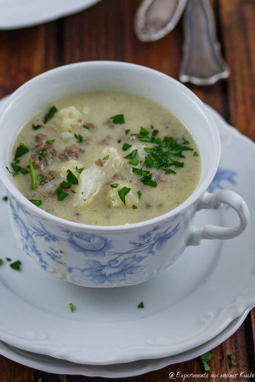 Blumenkohl Käsesuppe mit Hack