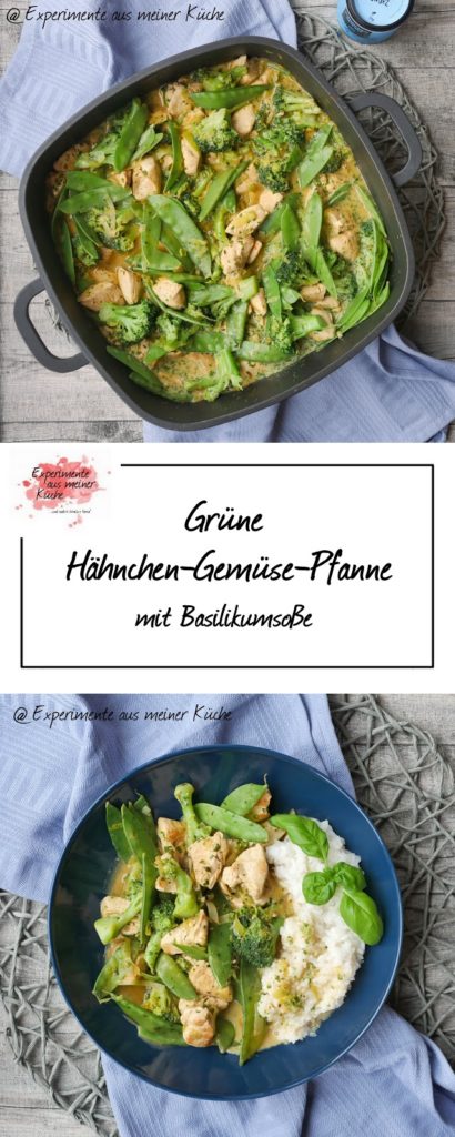 Grüne Hähnchen-Gemüse-Pfanne mit Basilikumsoße | Rezept | Kochen | Essen