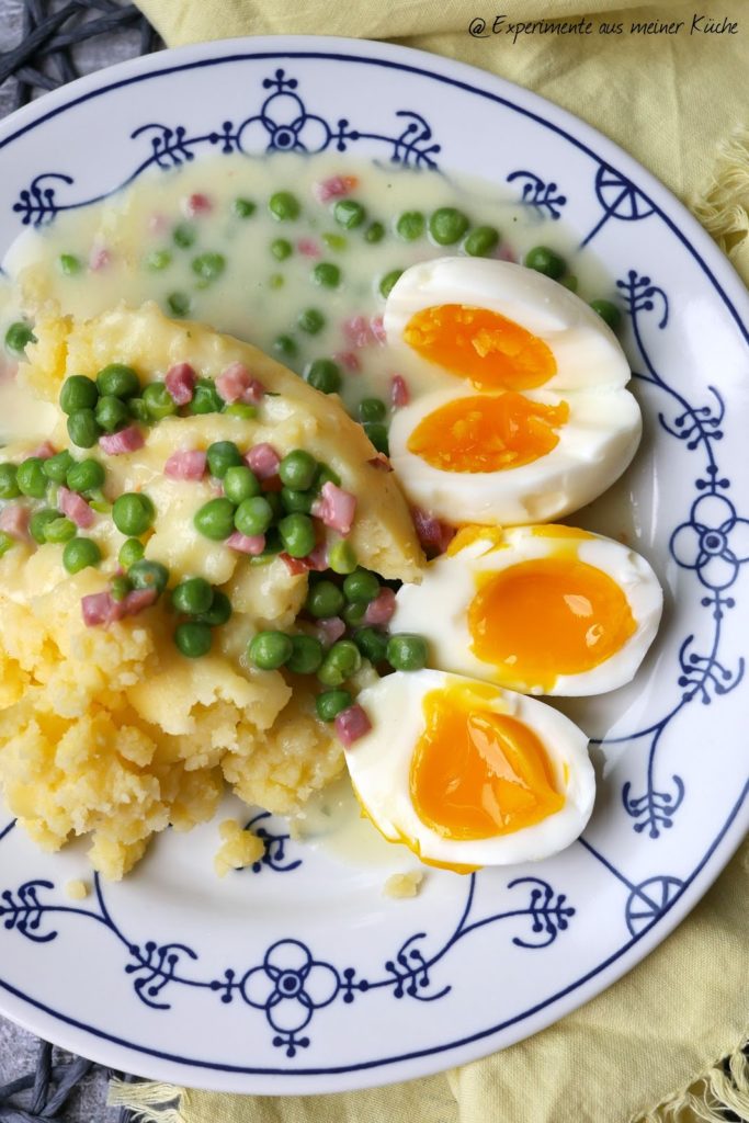 Eier in Erbsen-Schinken-Soße | Rezept | Kochen | Kartoffeln | Essen | Weight Watchers