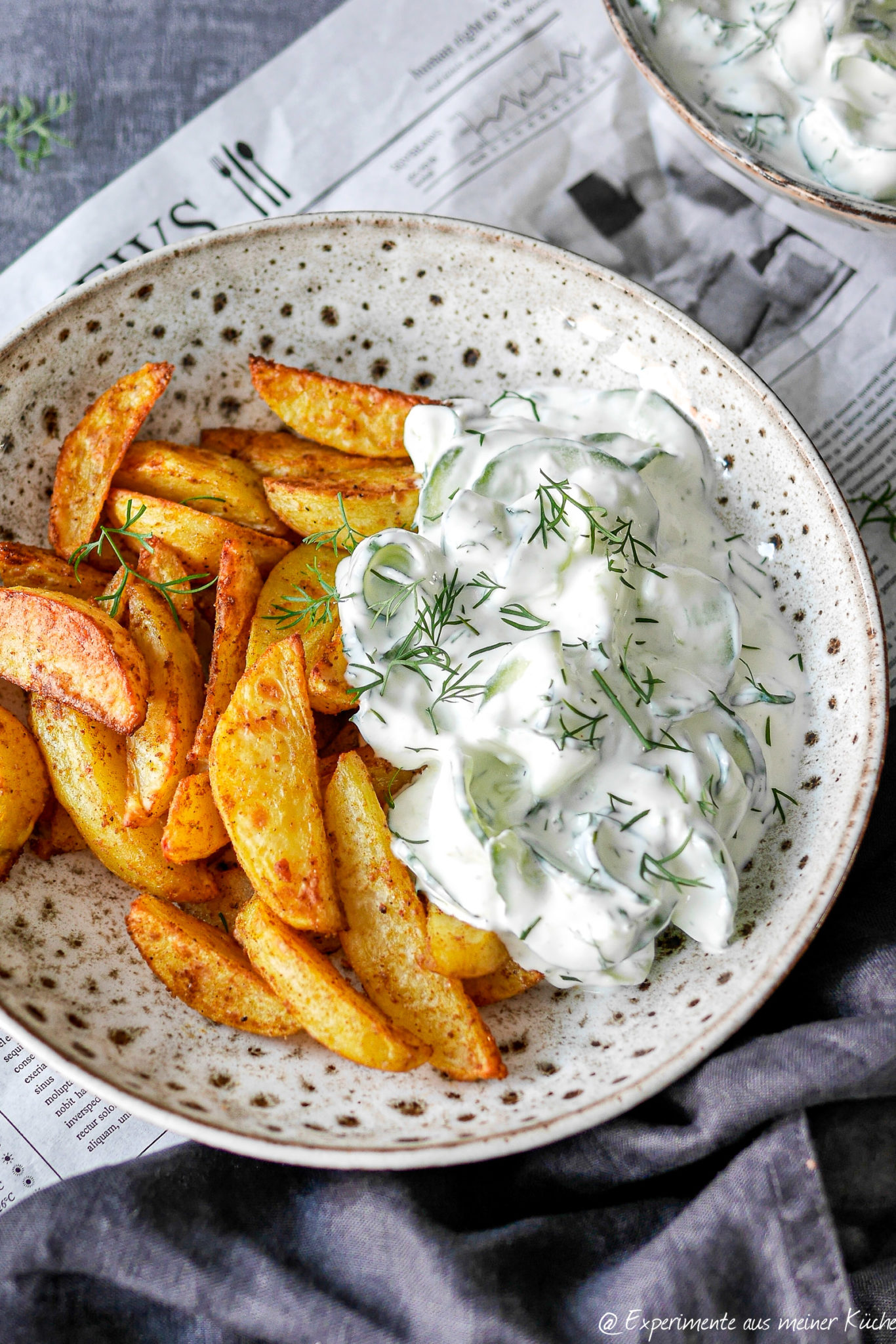 Kartoffelspalten mit Gurkendip - Experimente aus meiner Küche