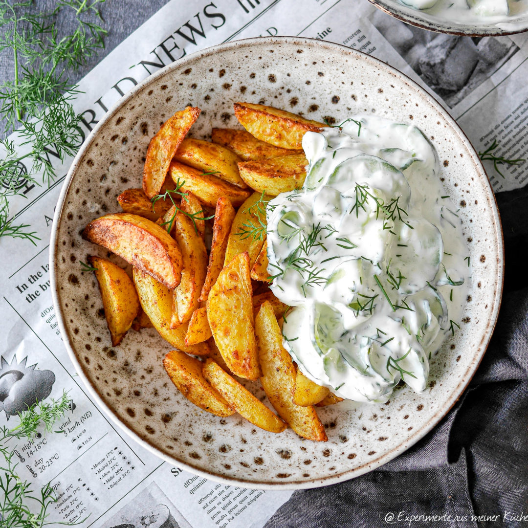 Kartoffelspalten mit Gurkendip - Experimente aus meiner Küche