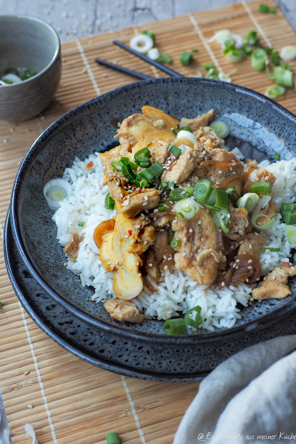 Oyakodon - Japanische Hähnchen Ei Bowl - Experimente aus meiner Küche