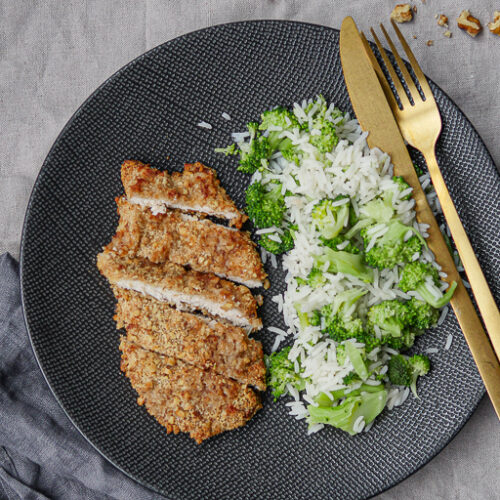 Nuss Schnitzel mit Brokkoli-Reis