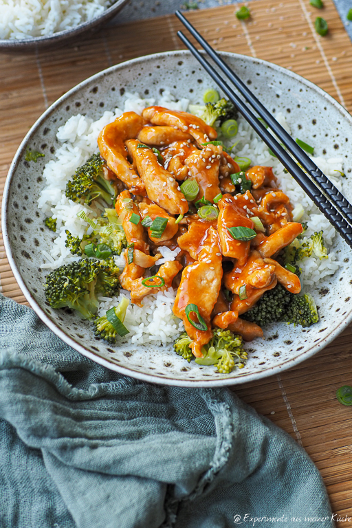 Honey Chicken mit Brokkoli Reis